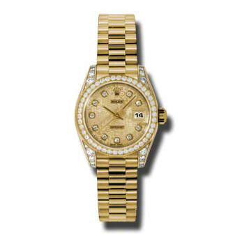 LadyDatejust 26 Champagne Dial 18K Yellow Gold President Automatic Watch 179158CJDP