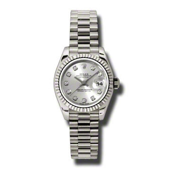 LadyDatejust 26 Silver Dial 18K White Gold President Automatic Watch 179179SDP