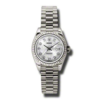 LadyDatejust 26 Silver Dial 18K White Gold President Automatic Watch 179179SJDP