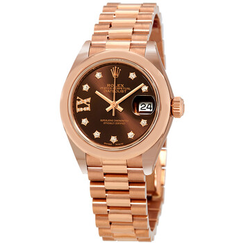 LadyDatejust 28 Chocolate Dial 18K Everose Gold President Automatic Watch 279165CHRDP