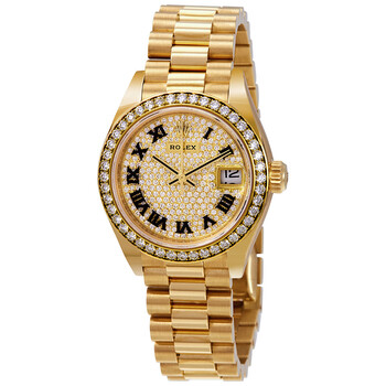 LadyDatejust 28 Diamondpaved Dial Automatic 18kt Yellow Gold President Watch 279138DRP