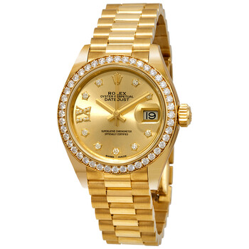 LadyDatejust Champagne Diamond Dial 18kt Yellow Gold President Watch 279138CRDP