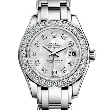 LadyDatejust Pearlmaster White Mother Of Pearl Diamond Dial 18K White Gold Automatic Watch 80299MDPM