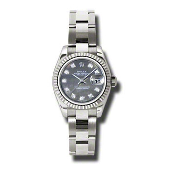 Lady Datejust 26 Black Mother of Pearl Dial 18K White Gold Oyster Bracelet Automatic Watch 179179BKMDO