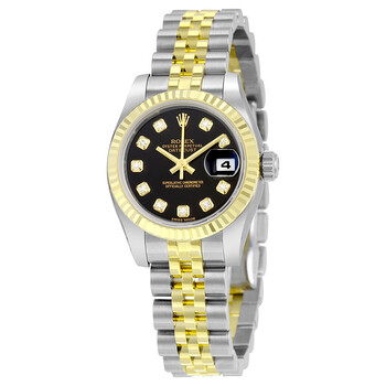Lady Datejust 26 Black with 10 Diamonds Dial Stainless Steel and 18K Yellow Gold Jubilee Bracelet Automatic Watch 179173BKDJ