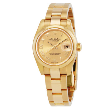 Lady Datejust Champagne Roman Dial Domed Bezel 18k Yellow Gold Case and Oyster Bracelet Watch 179168CRO