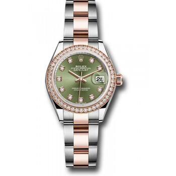 Lady Datejust Olive Green Diamond Dial Steel and 18ct Everose Gold Oyster Watch 279381OGDO