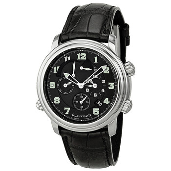 Leman Black Dial Chronograph Black Leather Automatic Watch 2041113053B