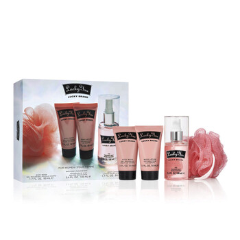 Lucky You 4 Pcs Set For Women 3.4 Fragrance Mist  1.7 Body Lotion  1.7 Body Wash  Bath Pouf