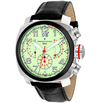 Luminous Dial Chronograph Black Leather Watch 3AU1A1P48