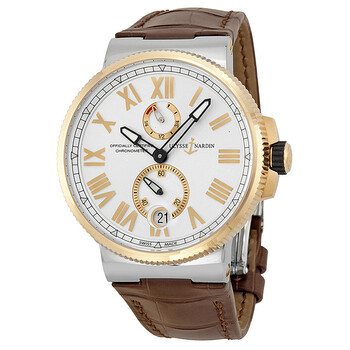 Marine Chronometer Silver Dial Brown Leather Watch