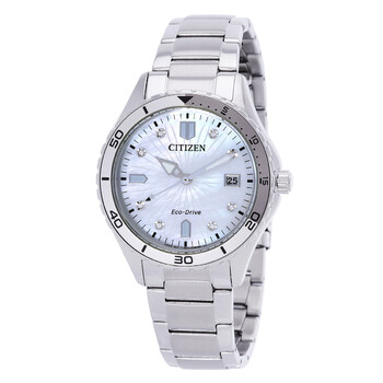 Marine Lady EcoDrive Crystal  Mother of Pearl Dial Watch FE617088D