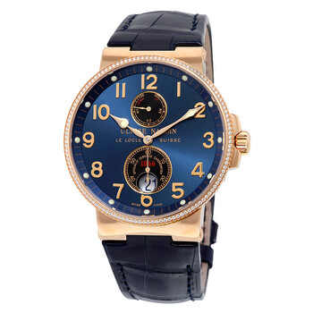 Maxi Marine Automatic Chronometer Blue Dial Diamond 18kt Rose Gold Watch 26666BLUE