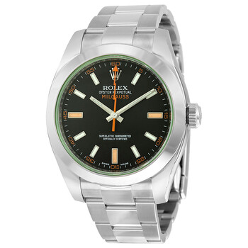 Milgauss Black Dial Domed Bezel Green Crystal Oyster Bracelet Watch 116400V