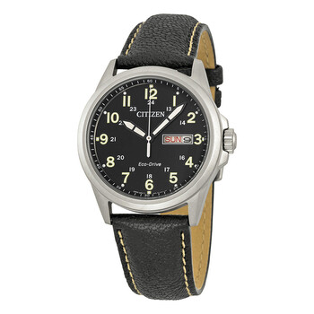 Military EcoDrive Black Dial Black Leather Quartz Watch AW004001E