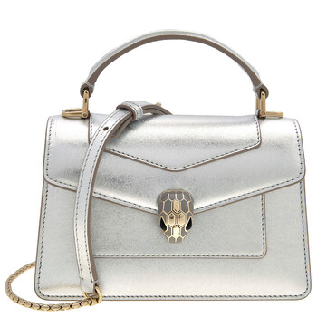Mini Serpenti Forever Top Handle Bag In Silver
