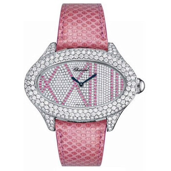 Montres Dame Cat Eye Diamond Dial Pink Lizard Skin Quartz Watch