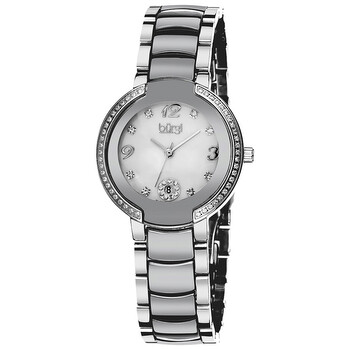 Mother of Pearl Dial Silvertone Ceramic and Stainless Steel Watch BUR072SL