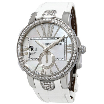 Mother of Pearl Diamond Dial Stainless Steel White Leather Watch 24310B391