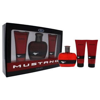 Mustang Red by Classic Collection for Men  3 Pc Gift Set 3.4oz EDT Spray 3.4oz Hair and Body Wash 3.4oz After Shave Balm