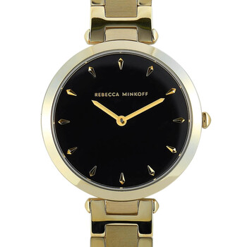 Nina Quartz Black Dial Goldtone Watch