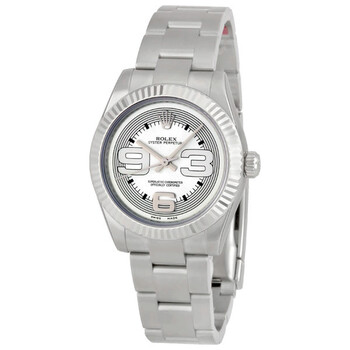 No Date Silver Dial Oversized Arabic Markers 18k White Gold Fluted Bezel Watch 177234SMAXI