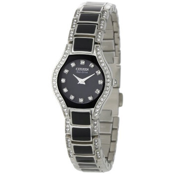 Normandie EcoDrive Black Dial Swarovski Crystal Stainless Steel Watch EW987056E