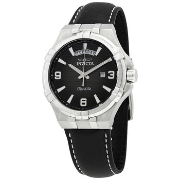 Objet D Art Quartz Black Dial Black Leather Watch