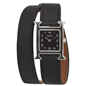 Open Box  Hermes Hour H Quartz Black Dial Watch 044937WW00