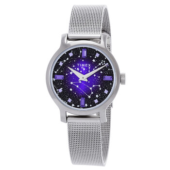 Open Box  Timex Transcend Celestial Quartz Crystal Purple Dial Watch TW2V52000