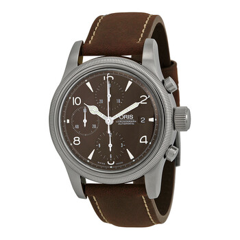 Oskar Bider Chronograph Black Dial Brown Leather Watch 77475674084SET