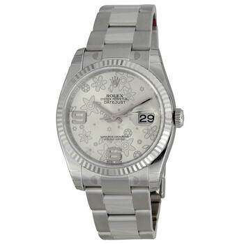 Oyster Perpetual 36 mm Silver Floral Dial Stainless Steel Bracelet Automatic Watch 116234SAFO