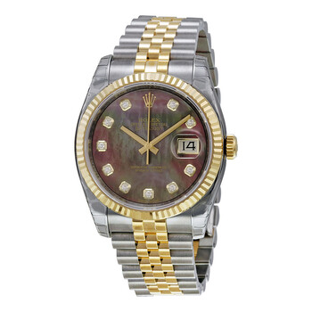 Oyster Perpetual Datejust 36 Black Mother of Pearl Dial Stainless Steel and 18K Yellow Gold Jubilee Bracelet Automatic Watch 116233BKMDJ