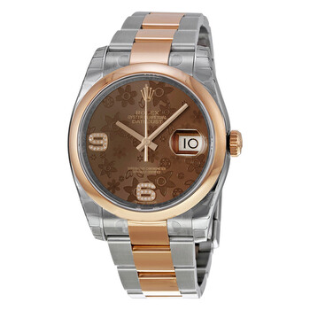 Oyster Perpetual Datejust 36 Brown Floral Dial Stainless Steel and 18K Everose Gold Bracelet Automatic Watch 116201BRFDAO