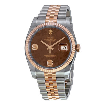 Oyster Perpetual Datejust 36 Brown Floral Dial Stainless Steel and 18K Everose Gold Jubilee Bracelet Automatic Watch 116231BRFDAJ