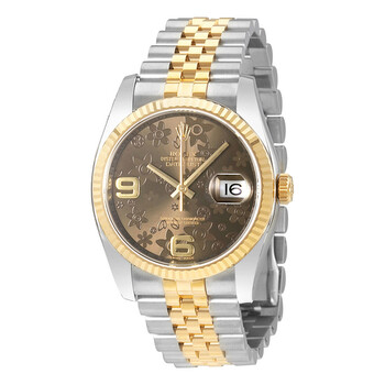 Oyster Perpetual Datejust 36 Brown Floral Dial Steel and 18K Yellow Gold Jubilee Watch 116233BRFAJ
