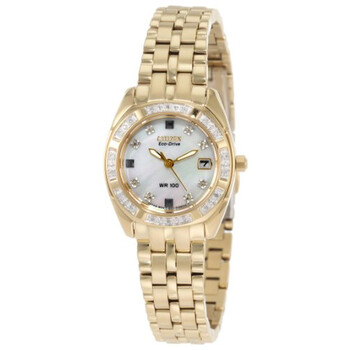 Paladion EcoDrive Diamond Mother of Pearl Dial GoldTone Watch EW159251D