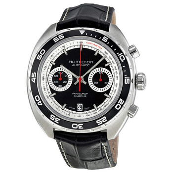 Pan Europ Black Dial Leather Watch H35756735