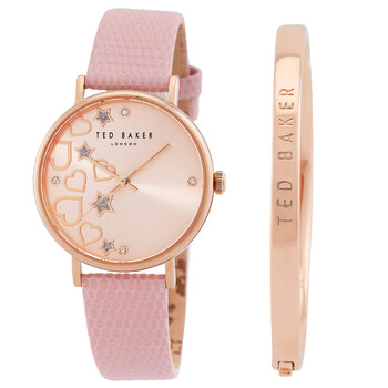 Phylipa Hearts  Stars Quartz Rose Gold Dial Watch and Bracelet Set BKGFW22129I