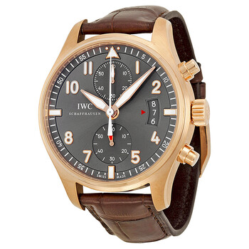 Pilot Spitfire Grey Dial 18kt Rose Gold Brown Leather Watch IW387803