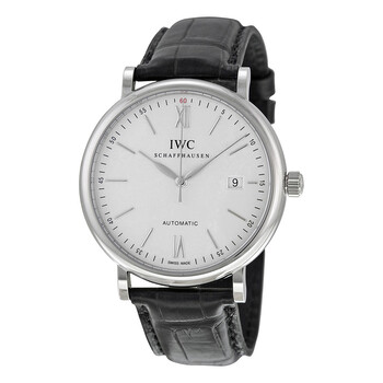 Portofino Automatic Silver Dial Black Leather Watch