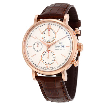 Portofino Chronograph Silver Dial Brown Alligator Leather Watch IW391020