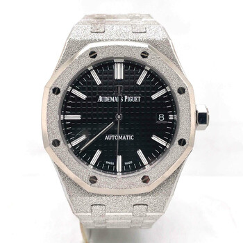 Preowned Audemars Piguet Royal Oak Frosted Gold Black with Grande Tapisserie Pattern Dial Watch 15454BC.GG.1259BC.03