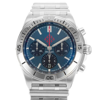 Preowned Breitling Chronomat 42 Chronograph Automatic Chronometer Blue Dial Watch AB0134