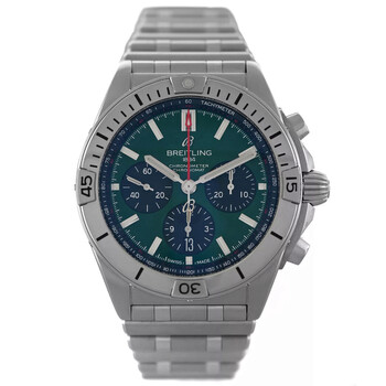 Preowned Breitling Chronomat B01 Chronograph Automatic Chronometer Green Dial Watch AB0134