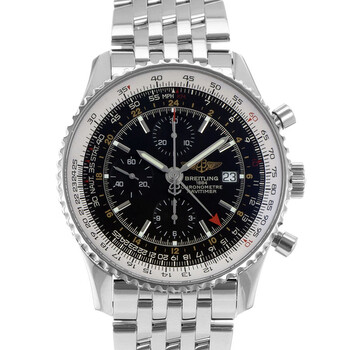 Preowned Breitling Navitimer World Chronograph GMT Automatic Chronometer Black Dial Watch A2432212B726