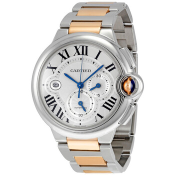 Preowned Cartier Ballon Bleu De Cartier Chronograph Silvered flinque with sunray finish Dial Watch W6920063