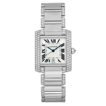Preowned Cartier Cartier Tank Franaise Automatic Diamond Grey Dial Watch WE1003SF