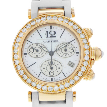 Preowned Cartier Pasha Seatimer Chronograph Diamond Mother of Pearl Dial Watch WJ130004