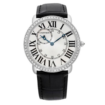 Preowned Cartier Ronde Louis Cartier GMT Diamond Silver Dial Watch WR007002